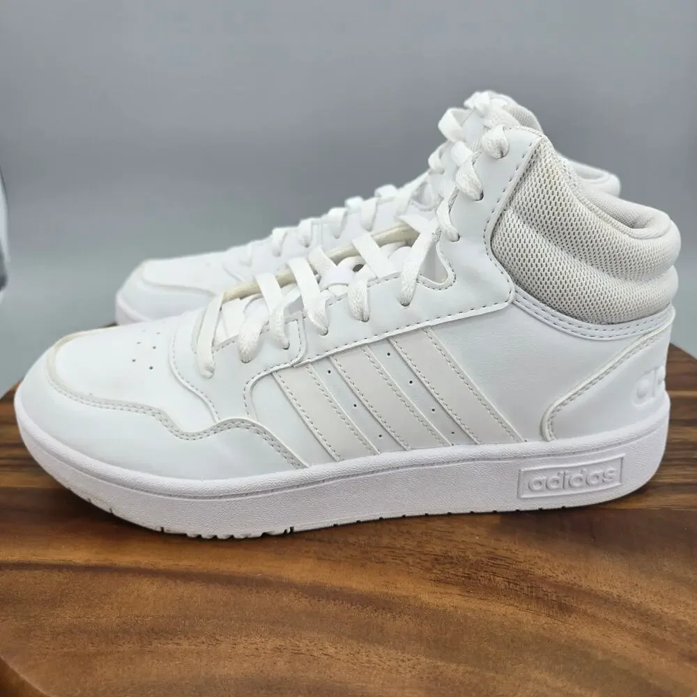 Adidas Hoops 3.0 Shoes Womens 9 M White Leather Basketball Mid Top Sneakers